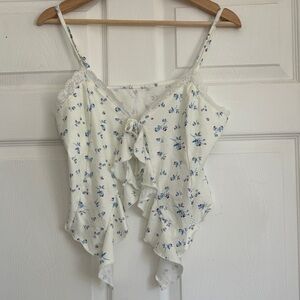 Floral White and Blue Women's Top